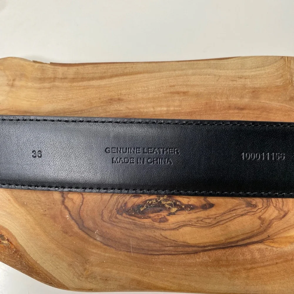 Brooks Brothers 346 Black Genuine Leather‎ Belt Silver Buckle Mens Size 36